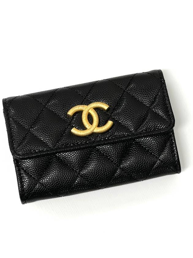 Gold Hardware CC Logo Calfskin Flap Half Wallet Black Chanel