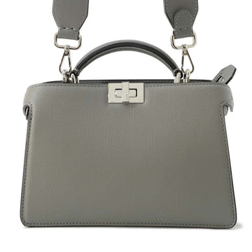 FENDI Peekaboo I.C.U. X-Cross 2WAY Shoulder Bag Gray 7VA582 Leather Size Small
