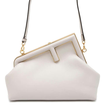 FENDI First Shoulder Bag Light Gray 8BP129 Leather Size Small