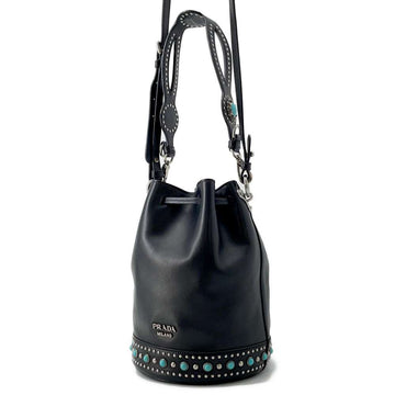 PRADA Stone 2way Bucket Bag Black 1BE011 Leather