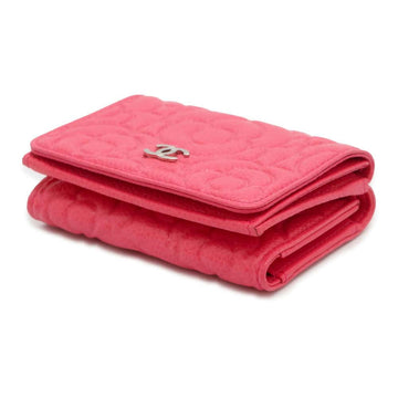 CHANEL Camellia Embossed Flap Tri-Fold Compact Wallet PinkAP0116 Caviar Leather