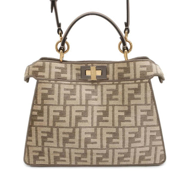 FENDI Peekaboo I See You Zucca Pattern Greige 8BN327 Cotton Viscose Size Small