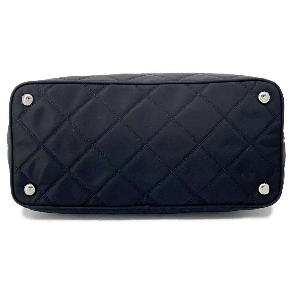 PRADA Quilted ChainTote Bag Black 1BG017 Nylon Leather