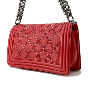 CHANEL Boy Chanel ChainShoulder Studded RedA67086  calf Size 25