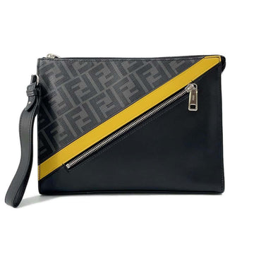 FENDI Zucca Slim Clutch Bag Black/Gray 7VA491 PVC Coated Canvas Leather