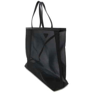PRADA Triangle Logo Mesh Shopping Bag Tote Bag Black 1BG416 Mesh Leather
