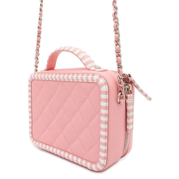 CHANEL CC Fidigree Chain Vanity Bag Pink/WhiteA93342 Caviar Leather Size Small