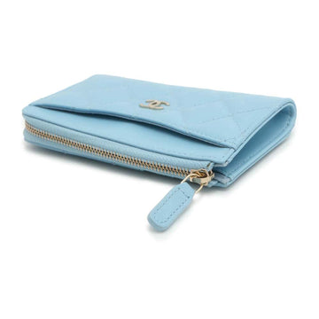 CHANEL Matelasse Fragment Card Case Light BlueAP3179 Caviar Leather