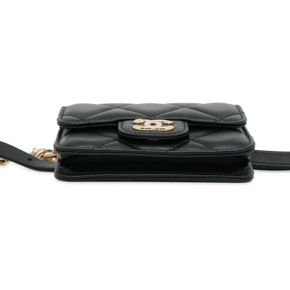 CHANEL Matelasse Belt ChainPouch Black Lambskin