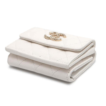 CHANEL Matelasse Tri-Fold Wallet WhiteAP3973 Caviar Leather