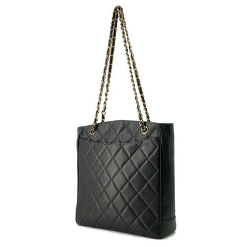 CHANEL Matelasse CC Logo Chain Tote Black Caviar Leather