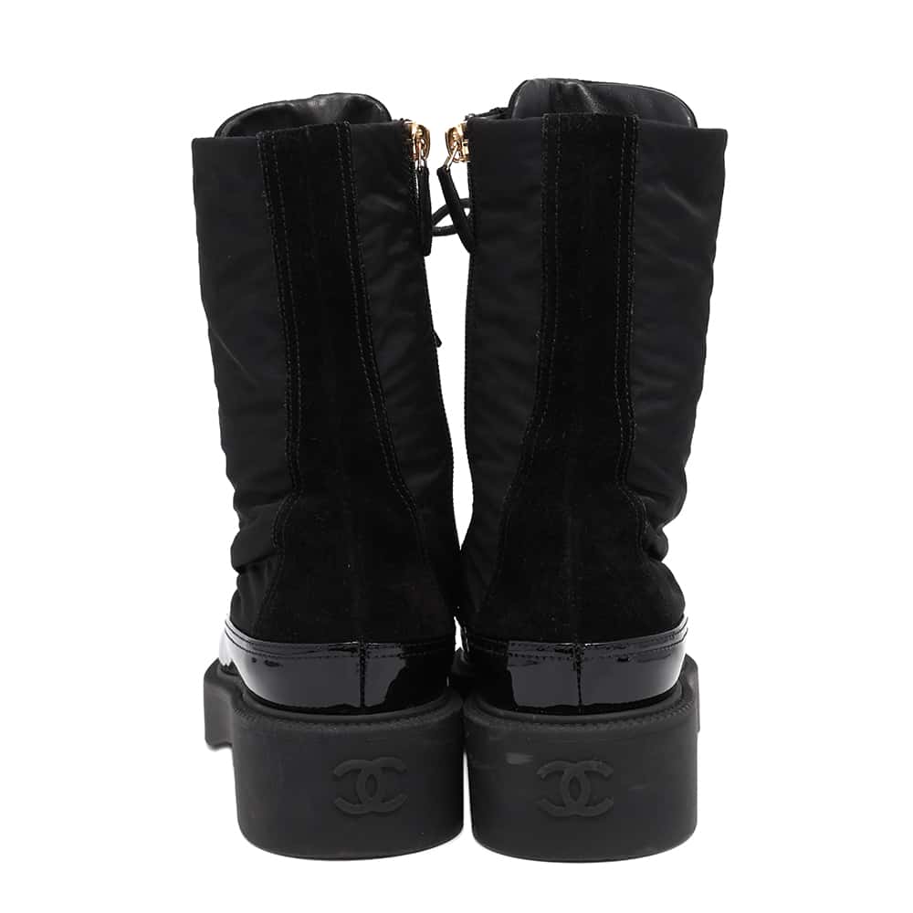 CHANEL CC Logo Boots BlackG38086 Nylon Leather Size 38C