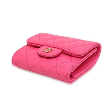 CHANEL Matelasse CC Logo Classic Small Flap Wallet PinkAP0229 Caviar Leather