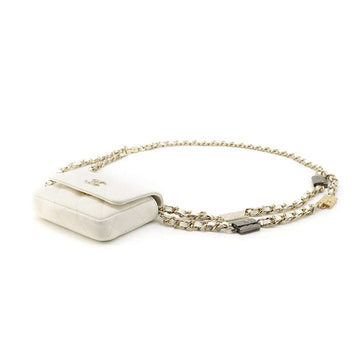 CHANEL CC Logo Mini Chain Belt Bag White Caviar Leather
