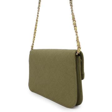 CHANEL ChainShoulder Bag Khaki Caviar Leather