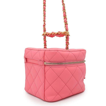 CHANEL Matelasse Vanity ChainShoulder Bag Pink Lambskin