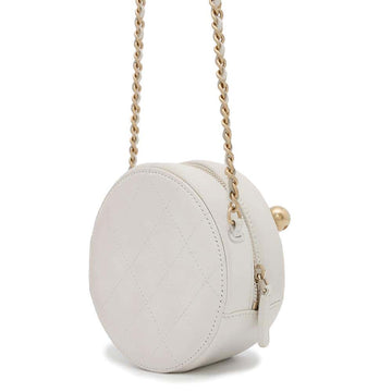 CHANEL Matelasse Round Chain Shoulder Bag WhiteAP0999 Lambskin