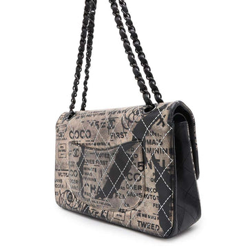 CHANEL Logo Print Double Flap ChainShoulder Bag BlackA01112 Leather