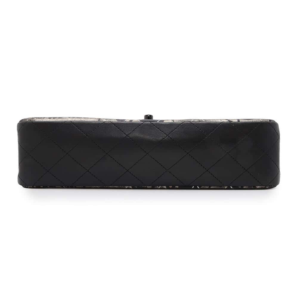 CHANEL Logo Print Double Flap ChainShoulder Bag BlackA01112 Leather