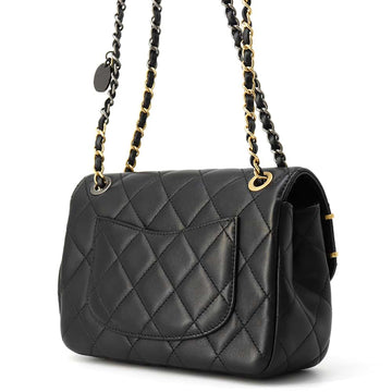CHANEL Matelasse Bag Charm Single Flap Chain Shoulder BlackAS2979 Lambskin