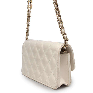 CHANEL Chain wallet White  Shiny Calf Leather