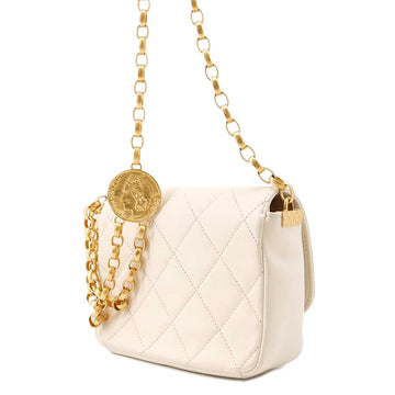 CHANEL Matelasse Coin Motif ChainShoulder Bag WhiteAS2222 Lambskin