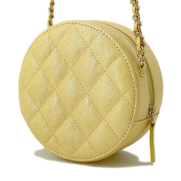 CHANEL Matelasse Round Chain Shoulder YellowA70657 Caviar Leather