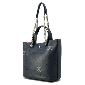 CHANEL Punching logo 2WAY Chain tote NavyAS0487 Leather
