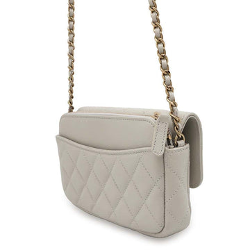 CHANEL Matelasse Flap ChainShoulder Phone Pouch GrayAP2096 Caviar Leather