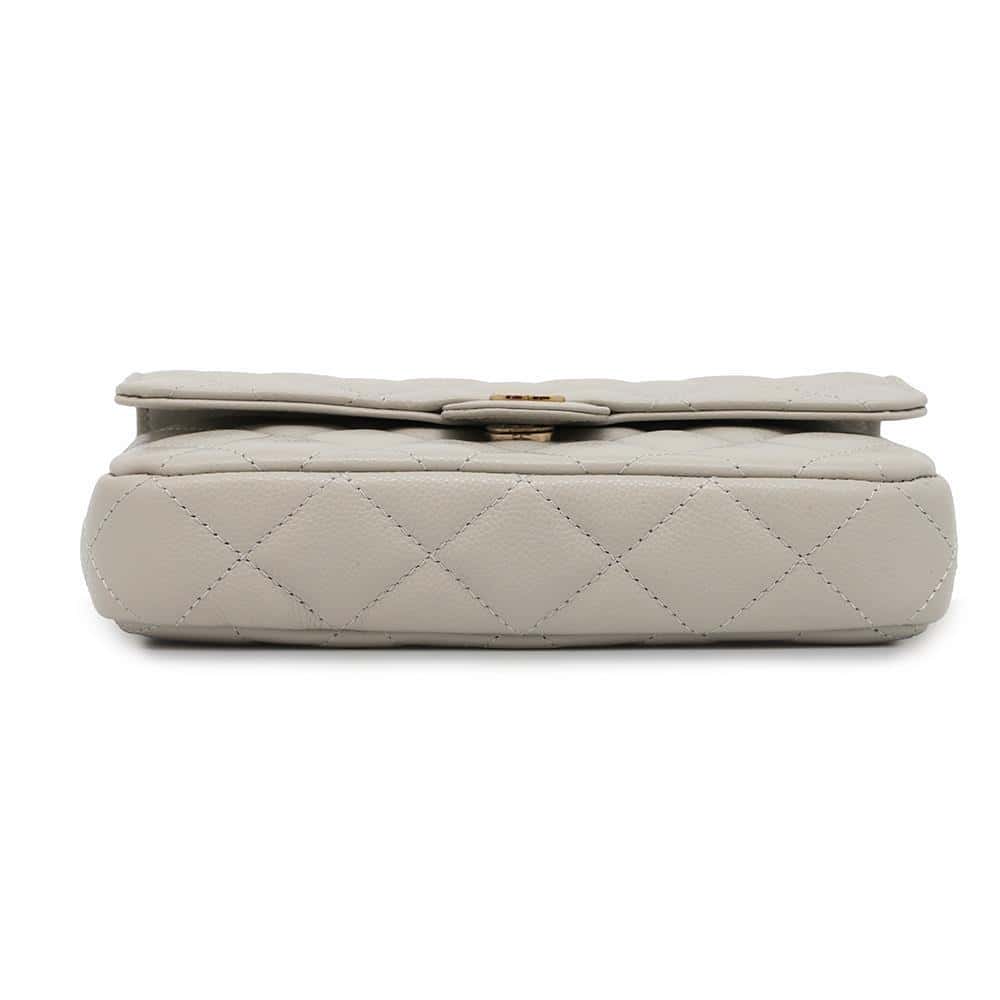 CHANEL Matelasse Flap ChainShoulder Phone Pouch GrayAP2096 Caviar Leather