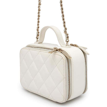 CHANEL Matelasse Top Handle Vanity Bag WhiteAP2920 Shiny Calf Leather