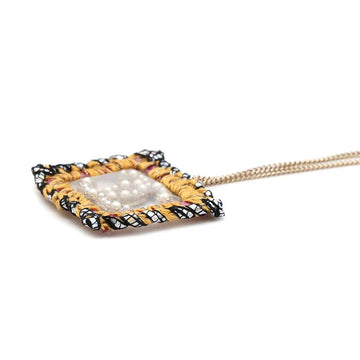 CHANEL Embroidery Faux Pearl CC LogoNecklace Gold Metal Faux Pearl