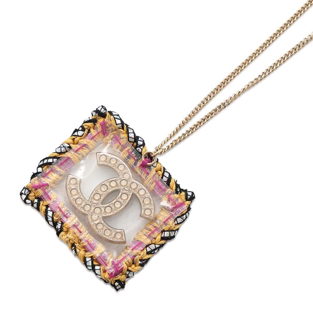 CHANEL Embroidery Faux Pearl CC LogoNecklace Gold Metal Faux Pearl