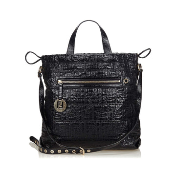 Fendi Black Others Leather Zucca Embossed Satchel Italy