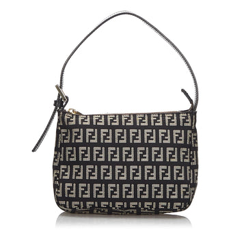 Fendi Black Canvas Fabric Zucchino Baguette Italy