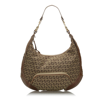 Fendi Brown Beige Canvas Fabric Zucchino Chef Hobo Bag Italy