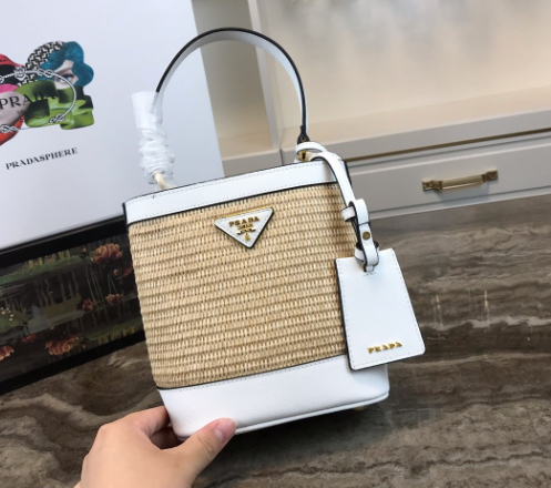 Prada Panier Medium Straw Bag White
