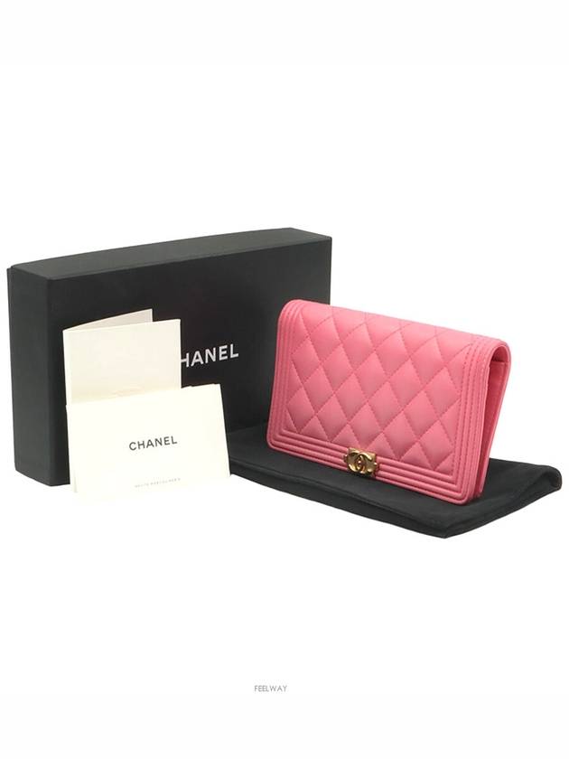 Pink Lambskin Boy Long Flap Wallet No 22 A80285 Chanel