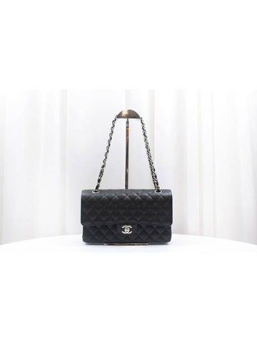 Caviar Classic Medium Black Silver Shoulder Bag A01112 Chanel