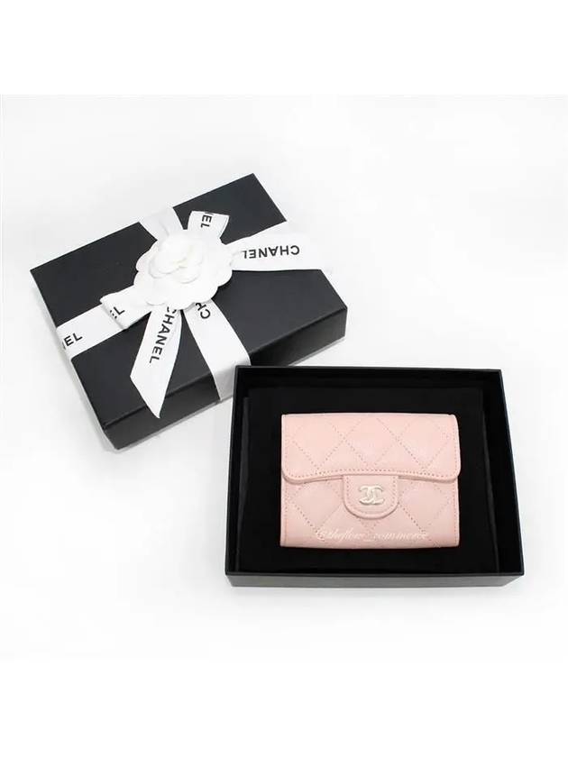 Classic CC Logo Flap Caviar Card Wallet Pink Chanel