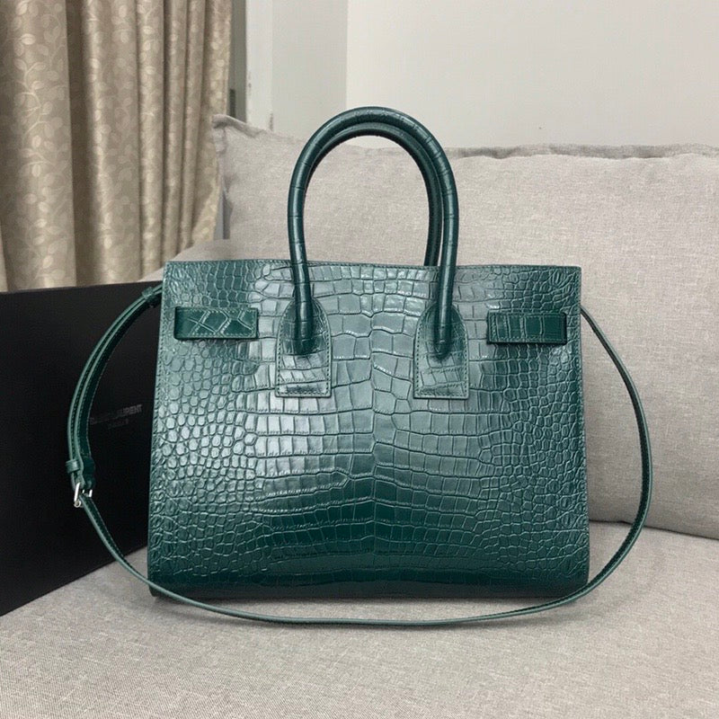 Yves Saint Laurent Sac De Jour Small In Embossed Crocodile Green