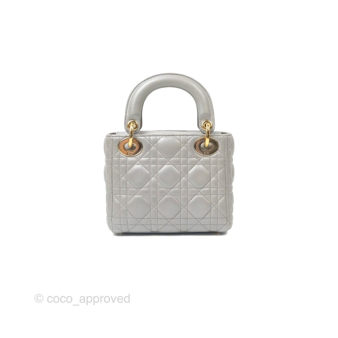 Christian Dior Mini Lady Dior Iridescent Light Grey Cannage Lambskin Gold Hardware