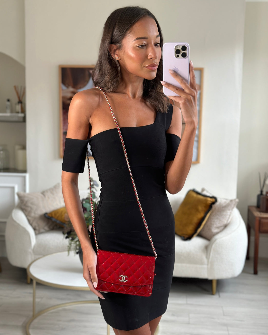 Top Quality Chanel Red Metallic Wallet on Chain Bag in Patent Leather with Silver Hardware
