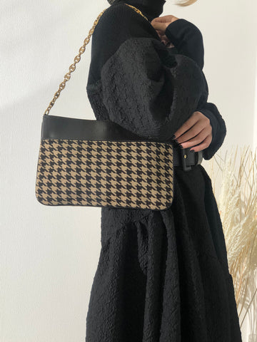 CELINE Triomphe Chain Houndstooth Fabric Leather Handbag Chain Shoulder bag Beige Brown New 1:1 f8gihb