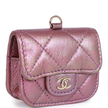 Top Quality Chanel AirPods Pro Case Purple Iridescent Lambskin Light Gold Hardware