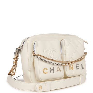Top Quality Chanel Small Camera Bag White Calfskin Mixed Metal Hardware