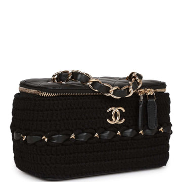 Top Quality Chanel Small Vanity Case Black Crochet and Lambskin Light Gold Hardware
