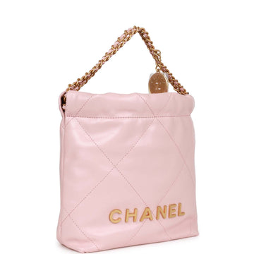 Top Quality Chanel Mini 22 Bag Pink Calfskin Gold Hardware