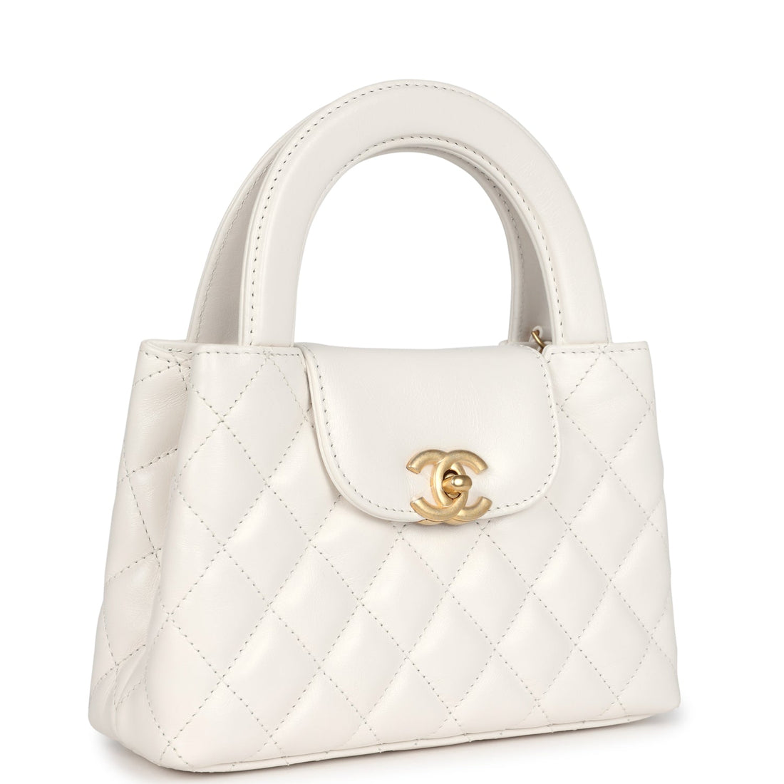 Top Quality Chanel Small Kelly Shopper White Shiny Aged Calfskin Brushed Gold Hardware