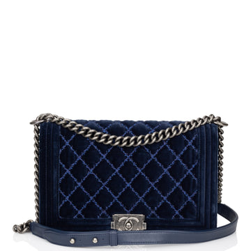 Top Quality Chanel Large Boy Bag Blue Velvet Ruthenium Hardware